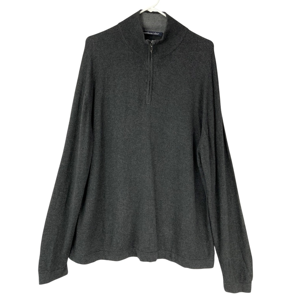 Northern Isles Charcoal Gray Sweater XXL Quarter-Zip Mock Neck Long Sleeve Silk